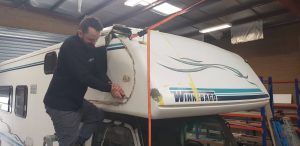 Expert impact and fibreglass repairs for caravans and RVs Motorhome fibreglass after repair