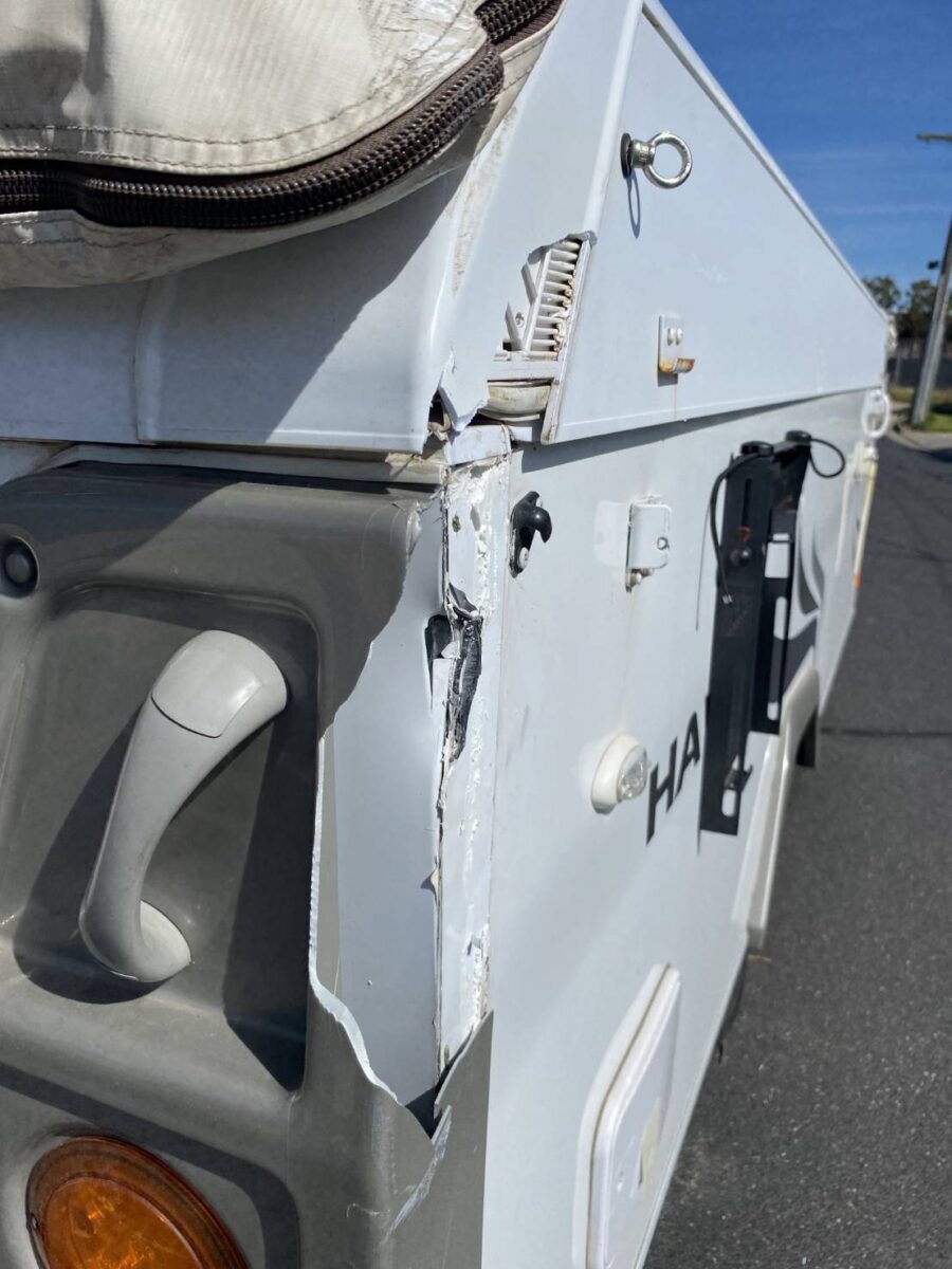 Caravan Damage Before Fiberglass Repair